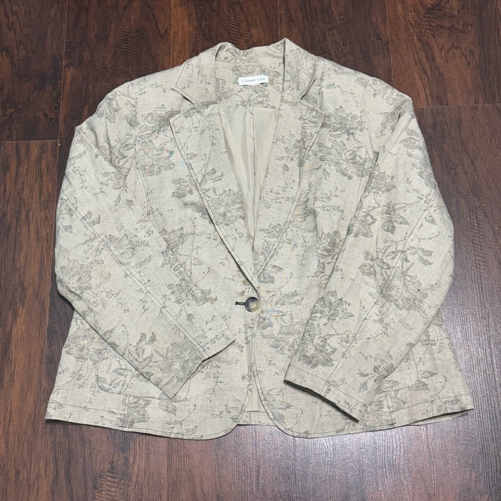 Coldwater Creek Gray one button Blazer with unique floral Pattern 2 pockets 2X - Picture 9 of 16
